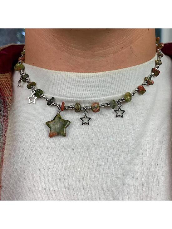 Jewelry - Y2k 2000s style Earth Tone Star Rock Silver Beaded Pendant Necklace. Chain is